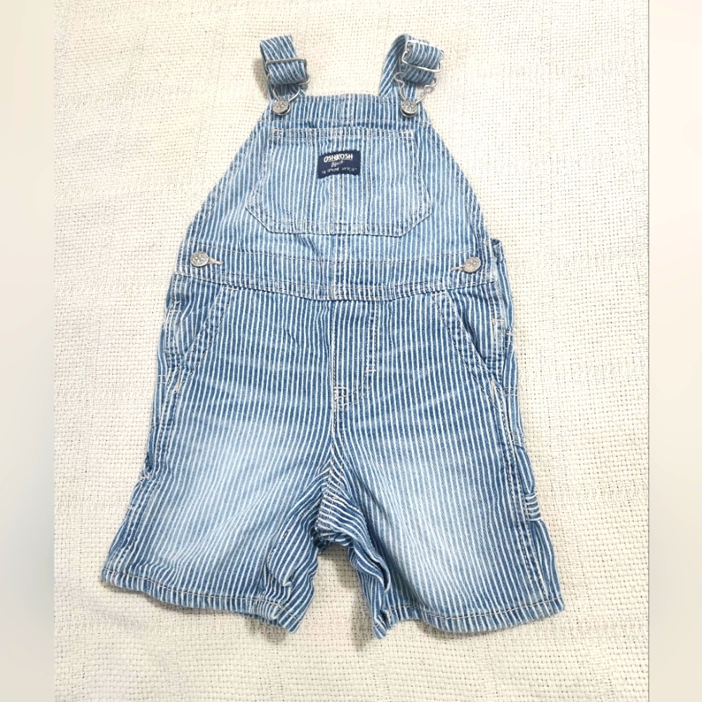 OshKosh B'gosh Vintage Style Blue Striped Denim Shorts Overalls